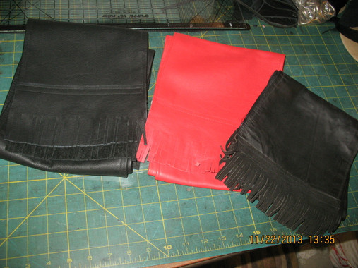 Beautiful Leather Scarves made from one piece of high grade leather whenever possible. Fringe made from same hide for perfect match.
