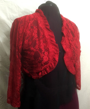Lovely Red Stretch Lace Shrug to finish off your outfit  with an elegant touch. Or add a touch of warmth, if needed.