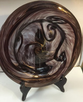 Blown Glass Recessed Plate with Golden Copper Swirls (Shown on a stand, not included)