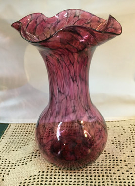 Beautiful Hand blown Deep Red and Black Vase.