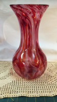 Red, White and Clear Glass Vase,about 12" tall.