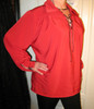 Red Peachskin Pirate Shirt with Contrasting Black Lace Deep V Neck with Lace-up Cuffs