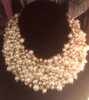 Gorgeous Pearl and Crystal Statement Necklace with Silver Colored  Findings.