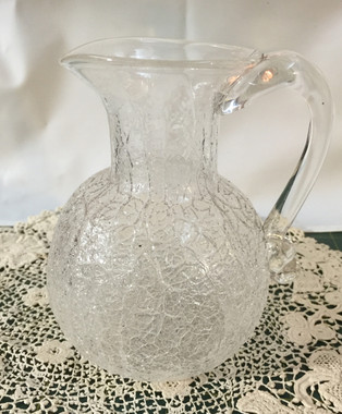 Hand blown Colonial Pitcher in Clear Crazed Glass