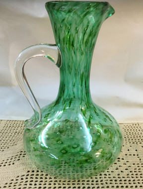 Green bubble Swirl Decanter with handle