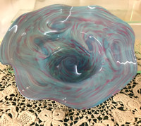 Small Teal and Rose Swirled Bowl