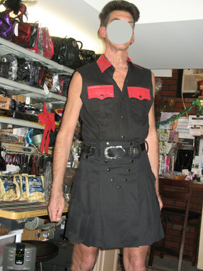 Broad Cloth Shirt with Red leathe rTrim, shown with matching kilt