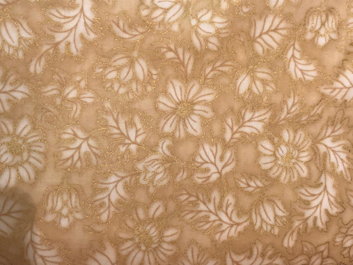 White Flowers on Tan with Metallic Gold accents