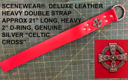 Deluxe Leather Double Slapper with genuine Silver Celtic Cross. 2 Inches wide and about 21 inches long.