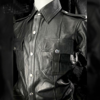 All Black Short Sleeve Leather Sjirt