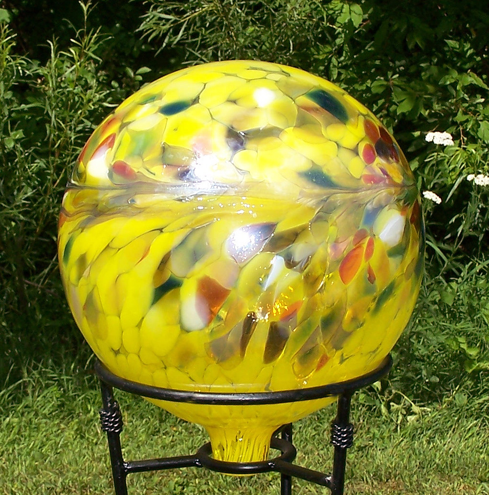 Glass Gazing Ball "Circus Yellow" 12 Inch Iridized