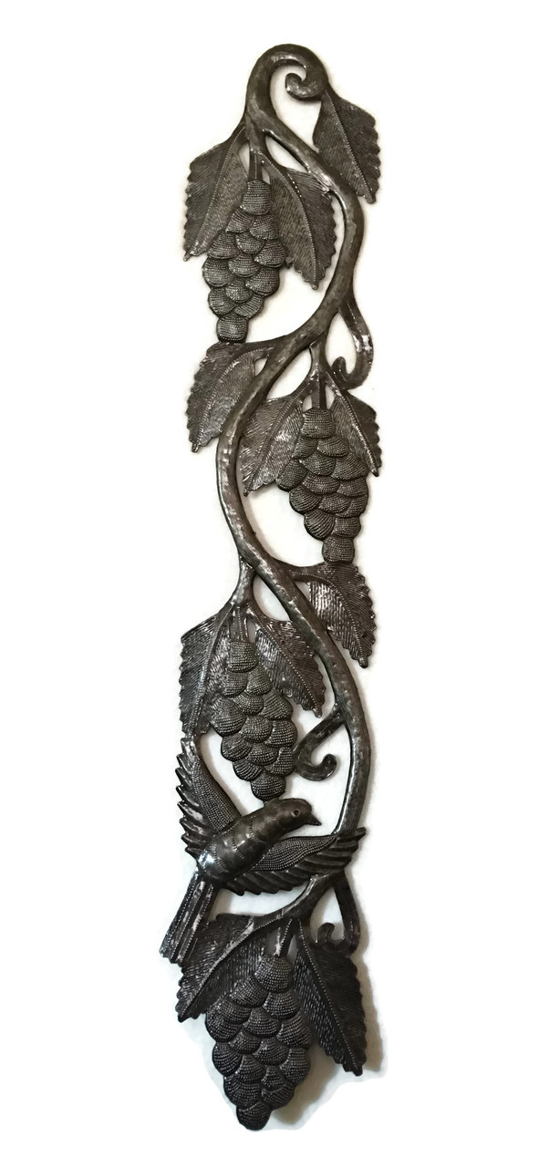 grapes on a vine, recycled metal cutout, fair trade metal art, indoor