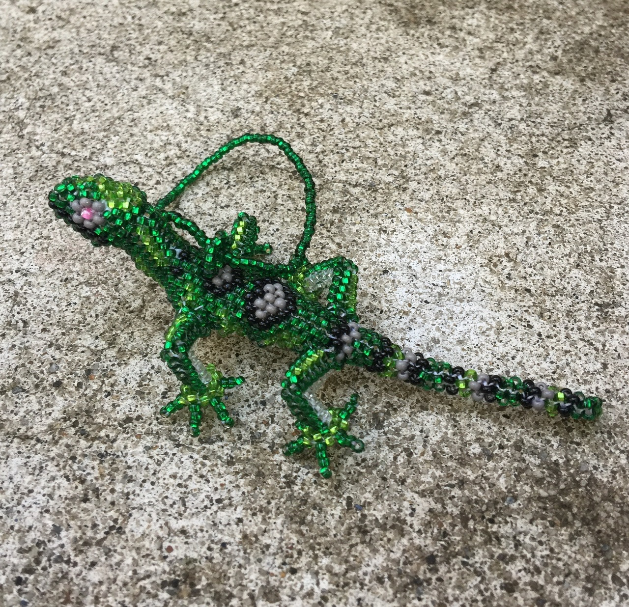 Beaded Gecko ,Guatemala,red,beads,handmade,wine bottle ornament