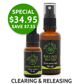 Christmas savings on Baggage Buster Flower Essence Kits, containing clearing and releasing Baggage Buster flower remedy and energy clearing flower essence spray