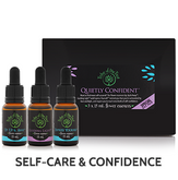 Quietly Confidence Flower Essence Kit, consisting of Up, Up & Away, Guiding Light, and Express Yourself flower remedies to support confidence, courage and self-expression