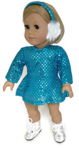 Sequin Skating Dress & Earmuffs-Turquoise