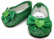 Glitter Dress Shoes with Bow & Heart Accent-Green