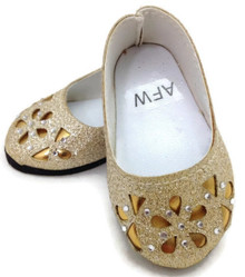 Glitter Flats with Floral Cutout & Rhinestones-Gold