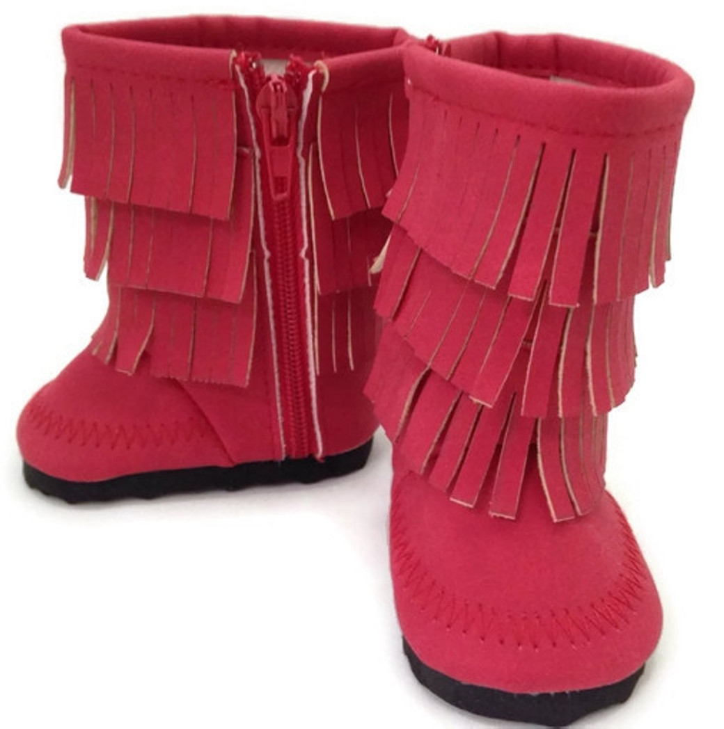Fringed Boots-Red - Dori's Doll Boutique