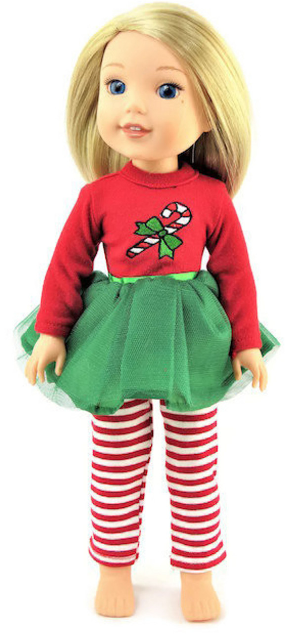 Red and White Candy Cane Tights  Fits 18 inch American Girl Dolls 