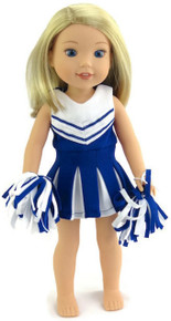 Blue & White Cheerleader Dress with Panties & Pom Poms for Wellie Wishers Dolls