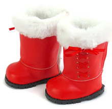 Red Boots with White Fur & Laced Ribbon Trim