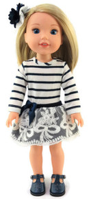 Striped Dress & Hair Barrette for Wellie Wishers Dolls