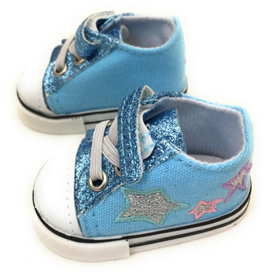 Glitter & Stars Tennis Shoes-Light Blue - Dori's Doll Boutique