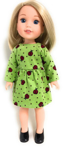 Lime Green Ladybug Corduroy Dress for Wellie Wishers Dolls