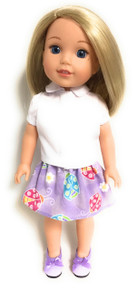 White Blouse Top & Lavender Ladybug Skirt for Wellie Wishers Dolls 