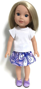 White Knit Top & Floral Print Skirt for Wellie Wishers Dolls 
