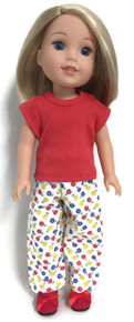 Red Knit Top & Flower Print Pants for Wellie Wishers Dolls 