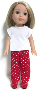 White Knit Top & Red with White Polka Dots Pants for Wellie Wishers Dolls 