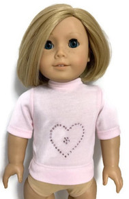 Short Sleeved Knit Top with Rhinestone Heart-Pink