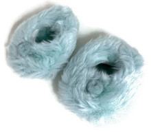 Fuzzy Slippers with Pom Poms-Blue