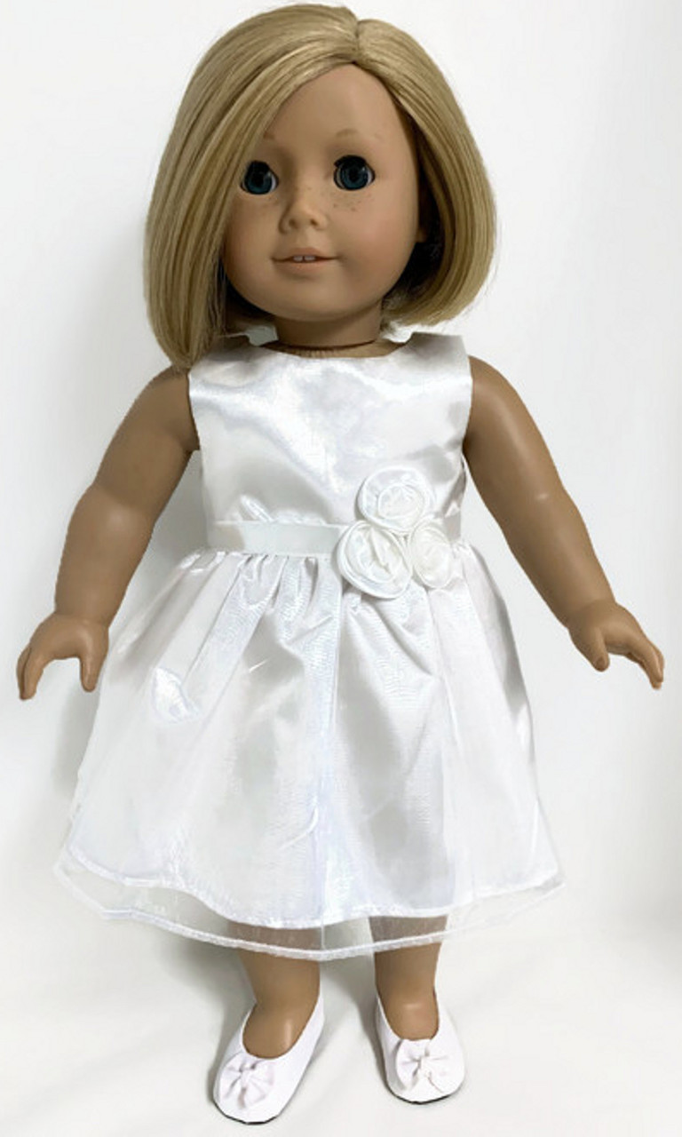 White Satin Wedding Communion Dress - Dori's Doll Boutique