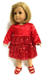 3 of Satin and Sequin Party Dress-Red