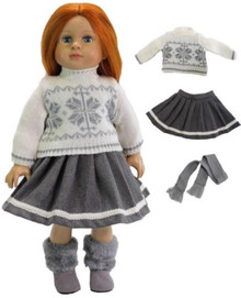 Cream Winter Sweater, Gray Pleated Skirt, & Scarf