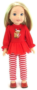 Red Rudolph Top & Striped Leggings for Wellie Wishers Dolls 