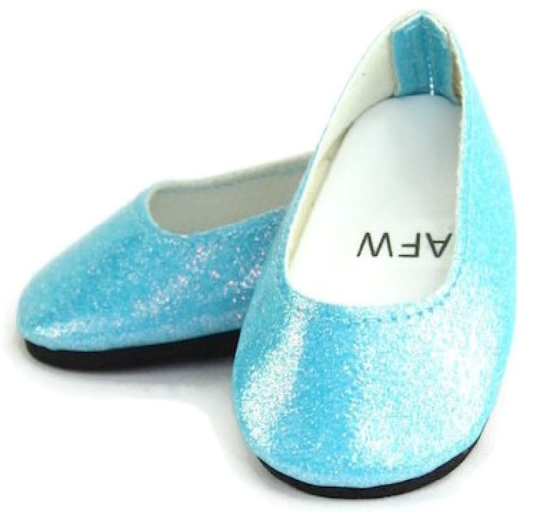 Glitter Slip On Dress Shoes-Turquoise - Dori's Doll Boutique