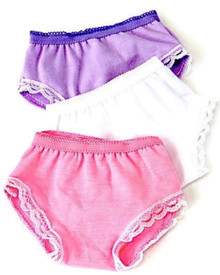 Panties 3 pack-Pink, White & Lavender with Lace Trim
