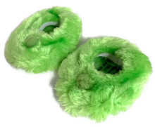 Fuzzy Slippers with Pom Poms-Lime Green