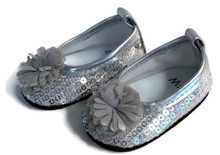 Sequined Flats with Flower-Silver