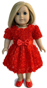 Short Sleeved Roses Party Dress-Red