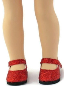 Mary Jane Glitter Shoes-Red for Wellie Wishers Dolls