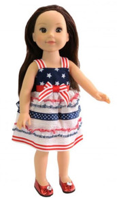 Red, White & Blue American Flag Tiered Dress for Wellie Wishers Dolls