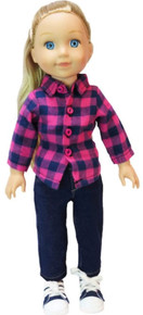 Pink and Navy Checked Long Sleeved Top & Jeans for Wellie Wishers Dolls 