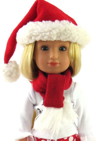 Red and White Santa Hat and Scarf Set for Wellie Wishers Dolls