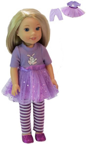 Purple Easter Bunny Tutu Dress & Purple and White Striped Leggings for Wellie Wishers Dolls
