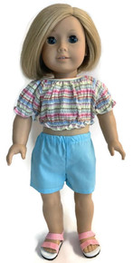 3 Striped Crop Top Shirt & Blue Short Sets